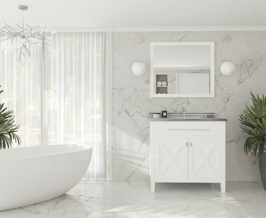 Wimbledon 36" White Bathroom Vanity with White Stripes Marble Countertop