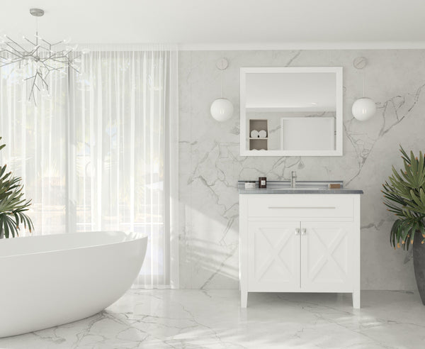 Wimbledon 36 White Bathroom Vanity with White Stripes Marble Countertop