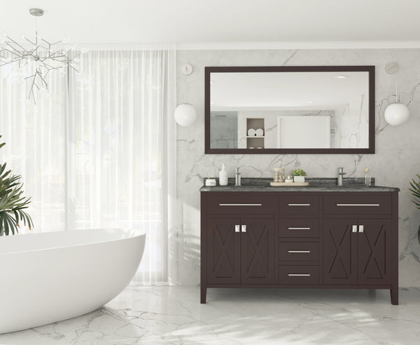 Wimbledon 60 Brown Double Sink Bathroom Vanity with Black Wood Marble Countertop