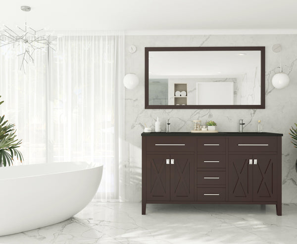 Wimbledon 60 Brown Double Sink Bathroom Vanity with Matte Black VIVA Stone Solid Surface Countertop