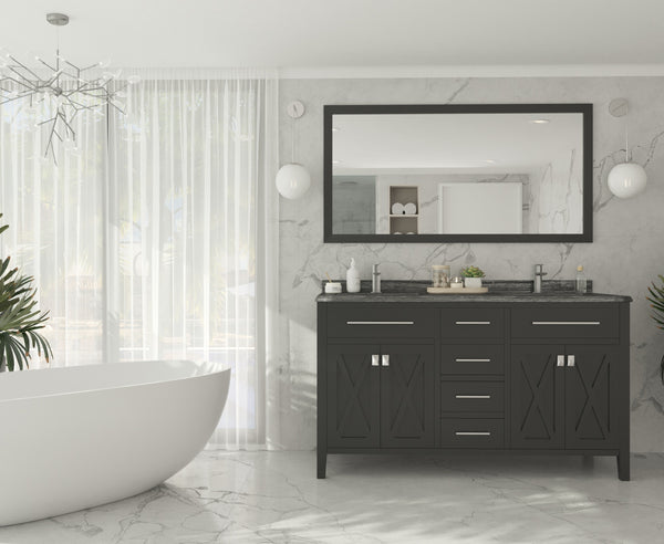 Wimbledon 60 Espresso Double Sink Bathroom Vanity with Black Wood Marble Countertop