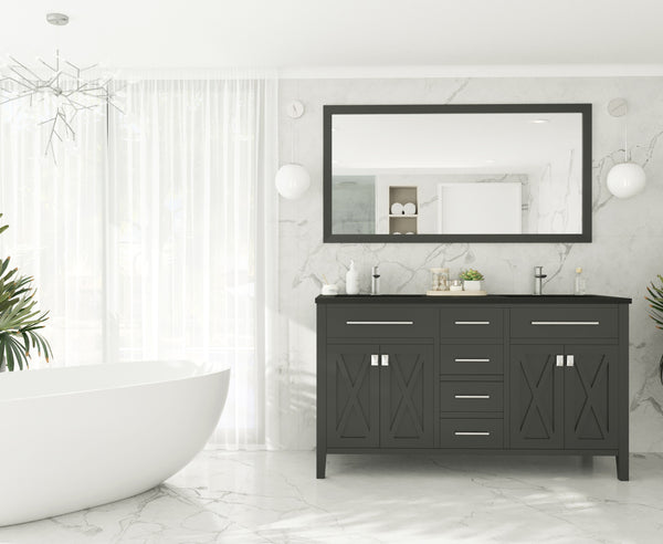 Wimbledon 60 Espresso Double Sink Bathroom Vanity with Matte Black VIVA Stone Solid Surface Countertop