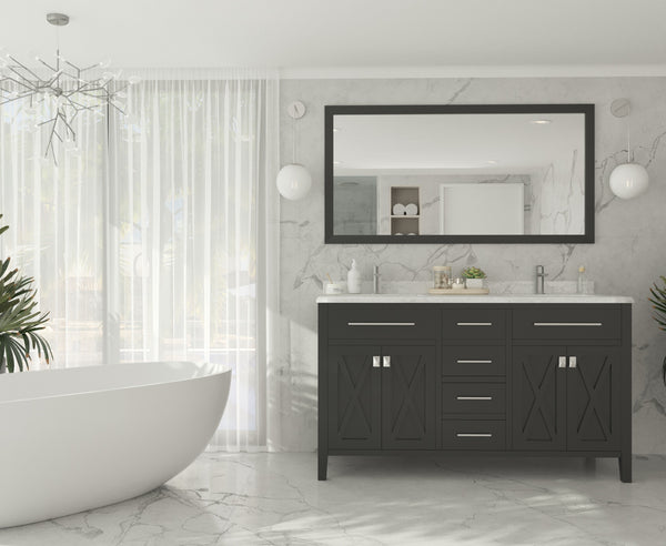 Wimbledon 60 Espresso Double Sink Bathroom Vanity with White Carrara Marble Countertop