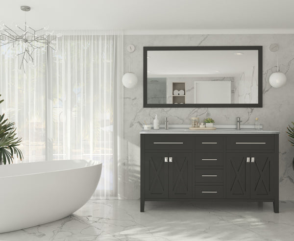Wimbledon 60 Espresso Double Sink Bathroom Vanity with White Stripes Marble Countertop