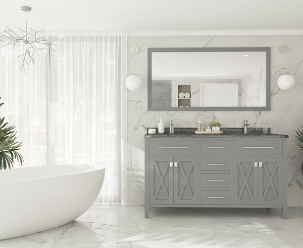 Wimbledon 60 Grey Double Sink Bathroom Vanity with Black Wood Marble Countertop