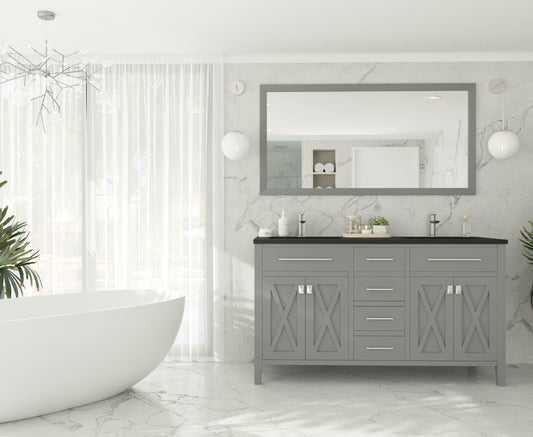 Wimbledon 60" Grey Double Sink Bathroom Vanity with Matte Black VIVA Stone Solid Surface Countertop