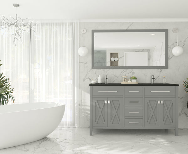 Wimbledon 60 Grey Double Sink Bathroom Vanity with Matte Black VIVA Stone Solid Surface Countertop