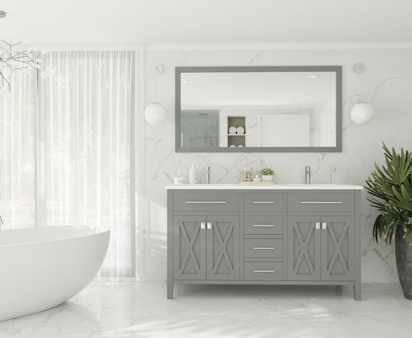 Wimbledon 60 Grey Double Sink Bathroom Vanity with Matte White VIVA Stone Solid Surface Countertop