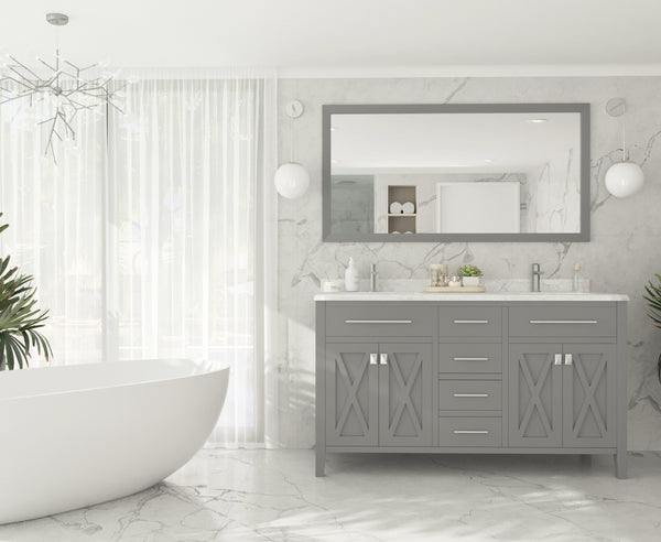 Wimbledon 60 Grey Double Sink Bathroom Vanity with White Carrara Marble Countertop