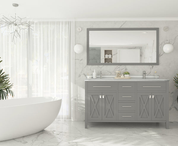 Wimbledon 60 Grey Double Sink Bathroom Vanity with White Stripes Marble Countertop