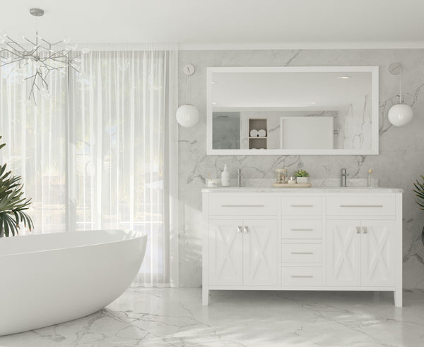 Wimbledon 60 White Double Sink Bathroom Vanity with White Carrara Marble Countertop