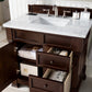 Brookfield 36" Single Vanity, Burnished Mahogany w/ 3 CM Carrara Marble Top