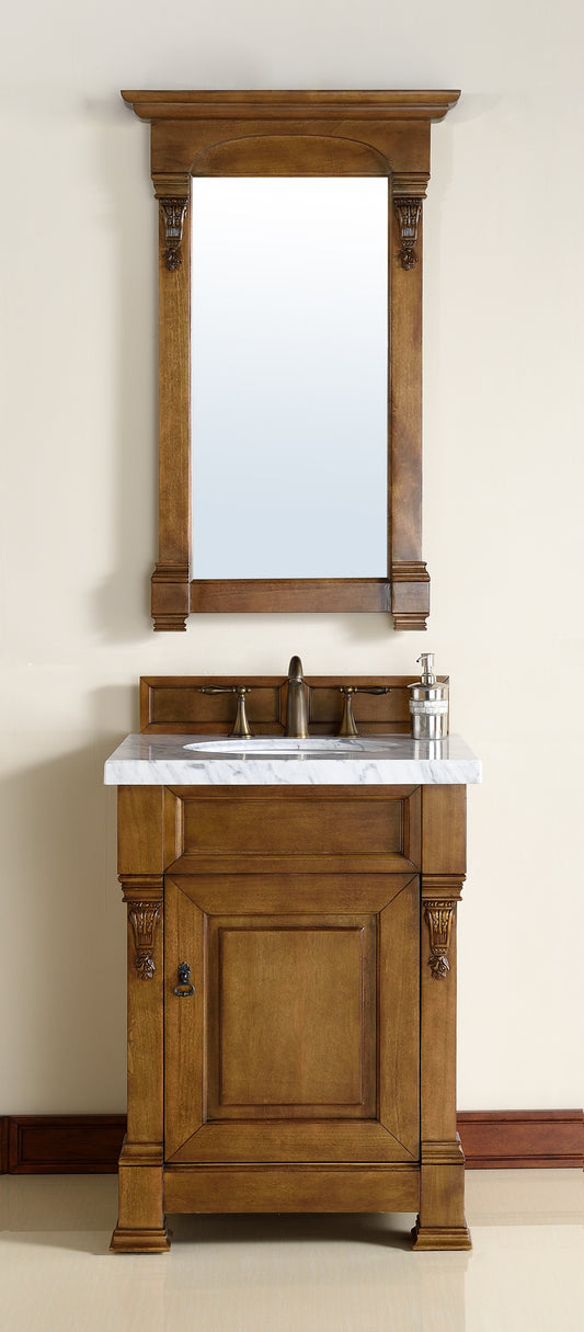 Brookfield 26" Single Vanity, Country Oak w/ 3 CM Carrara Marble Top