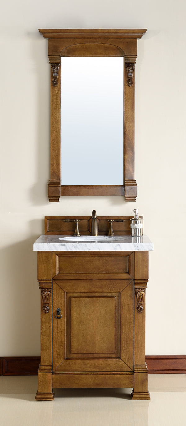 Brookfield 26 Single Vanity, Country Oak w/ 3 CM Carrara Marble Top