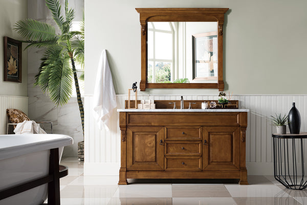 Brookfield 60 Single Vanity, Country Oak w/ 3 CM Carrara Marble Top