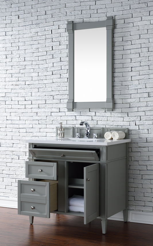 Brittany 36" Single Vanity, Urban Gray w/ 3 CM White Zeus Quartz Top