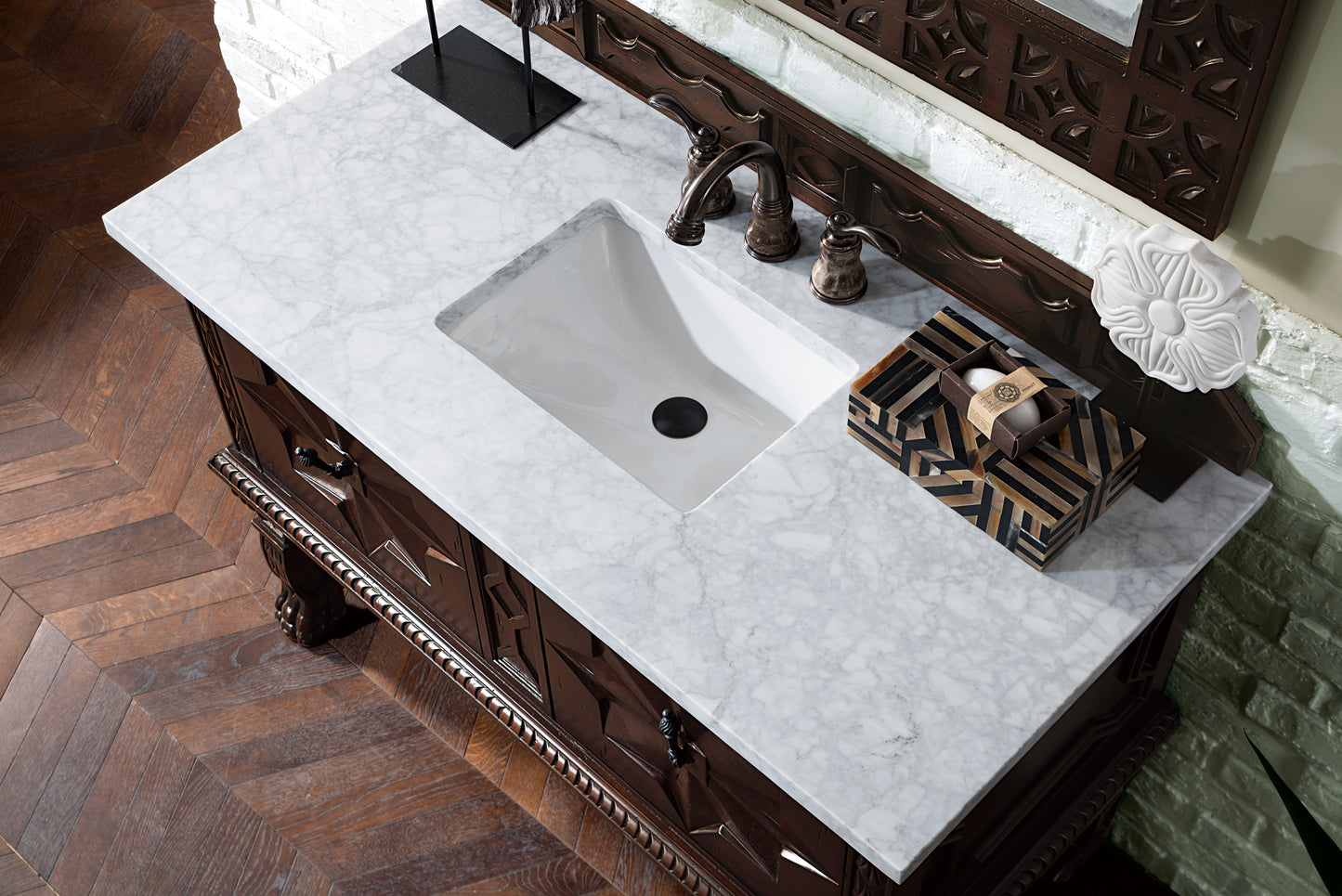 Balmoral 48" Single Vanity, Antique Walnut w/ 3 CM Carrara Marble Top