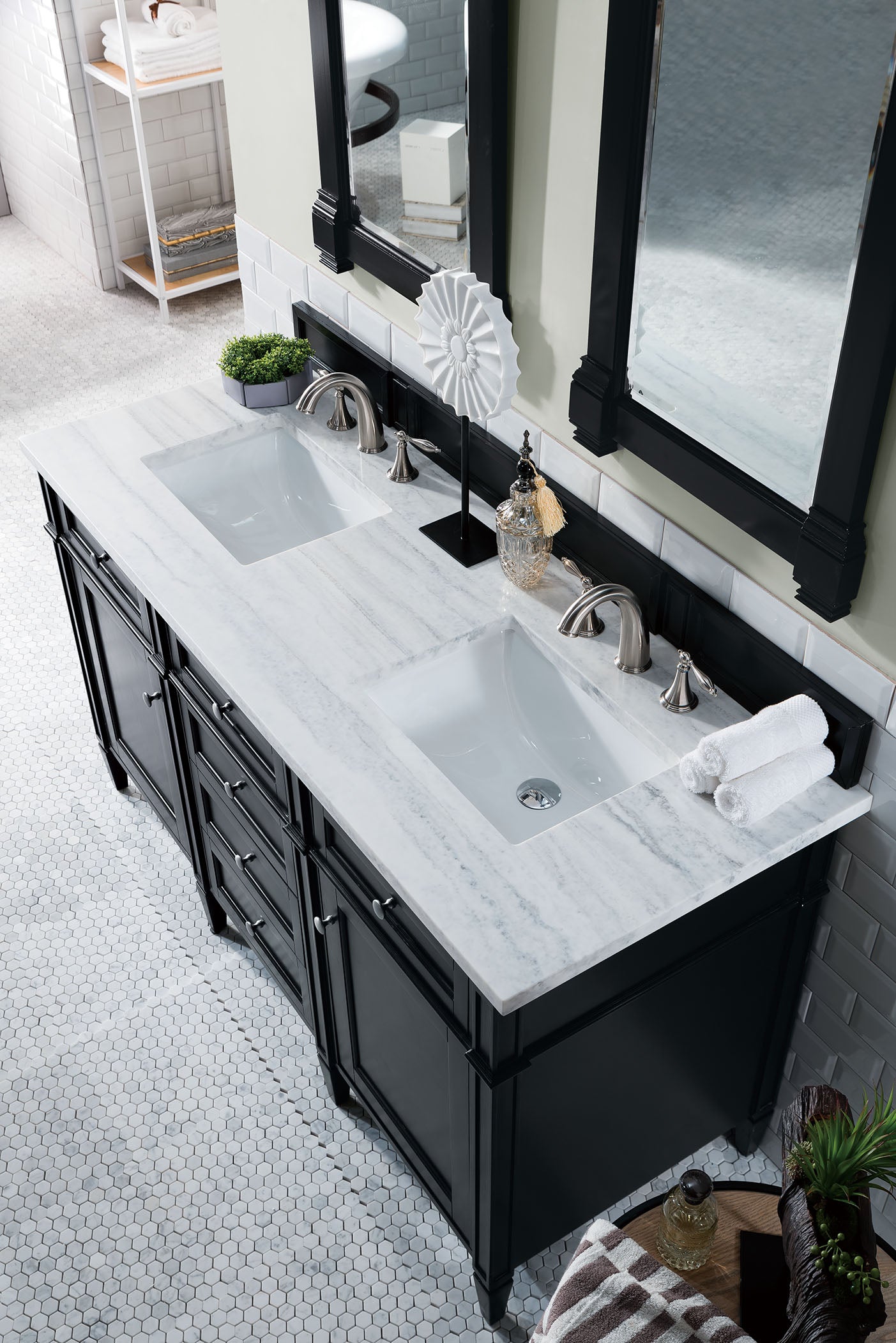 Brittany 60" Double Vanity, Black Onyx w/ 3 CM Arctic Fall Solid Surface Top