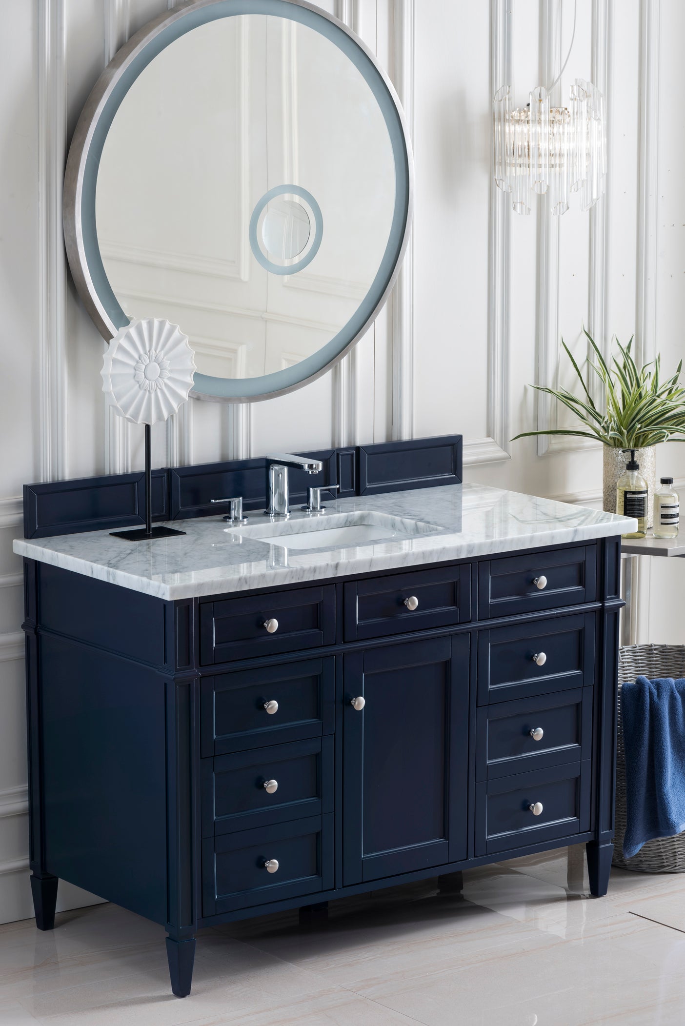 Brittany 48" Single Vanity, Victory Blue w/ 3 CM Carrara Marble Top