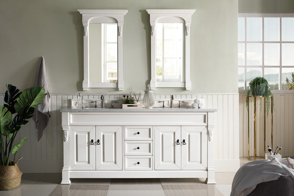 Brookfield 72 Double Vanity, Bright White w/ 3 CM Arctic Fall Solid Surface Top