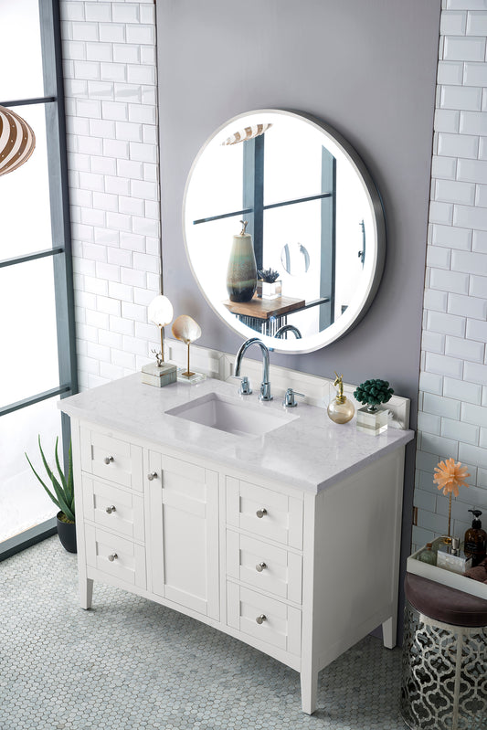 Palisades 48" Single Vanity, Bright White w/ 3 CM Eternal Jasmine Pearl Quartz Top