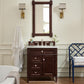 Brittany 30" Single Vanity, Burnished Mahogany w/ 3 CM Carrara Marble Top