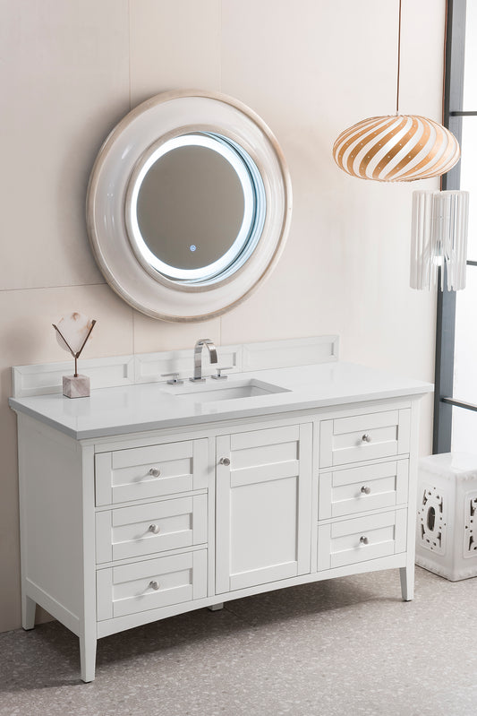 Palisades 60" Single Vanity, Bright White w/ 3 CM White Zeus Quartz Top