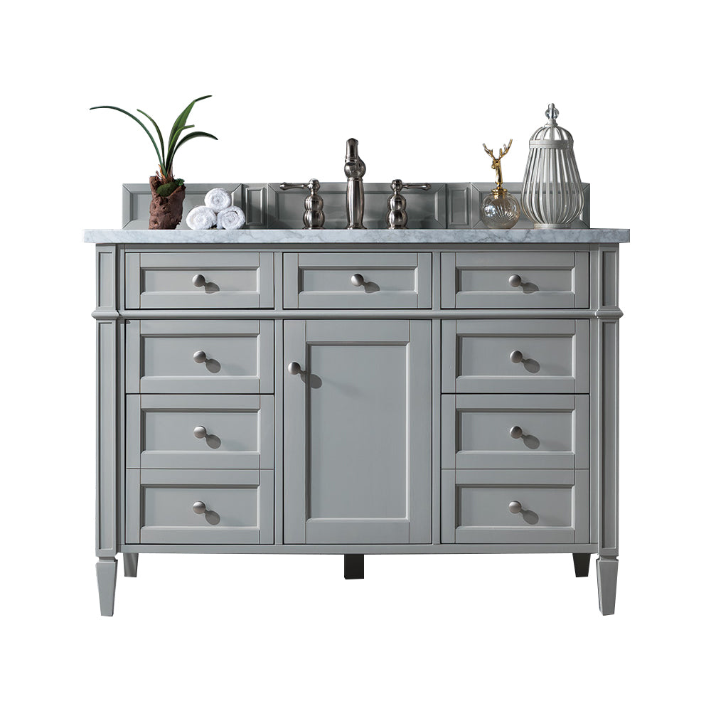 Brittany 48" Single Vanity, Urban Gray w/ 3 CM Carrara Marble Top