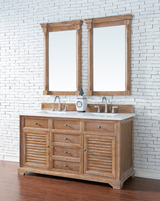 Savannah 60" Double Vanity, Driftwood w/ 3 CM White Zeus Quartz Top