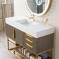 Columbia 48" Single Vanity, Ash Gray, Radiant Gold w/ Glossy White Composite Stone Top