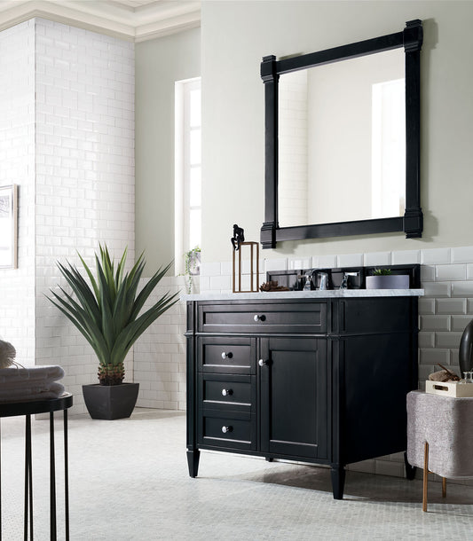 Brittany 36" Single Vanity, Black Onyx w/ 3 CM Carrara Marble Top