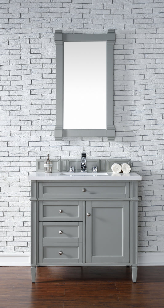 Brittany 36" Single Vanity, Urban Gray w/ 3 CM White Zeus Quartz Top