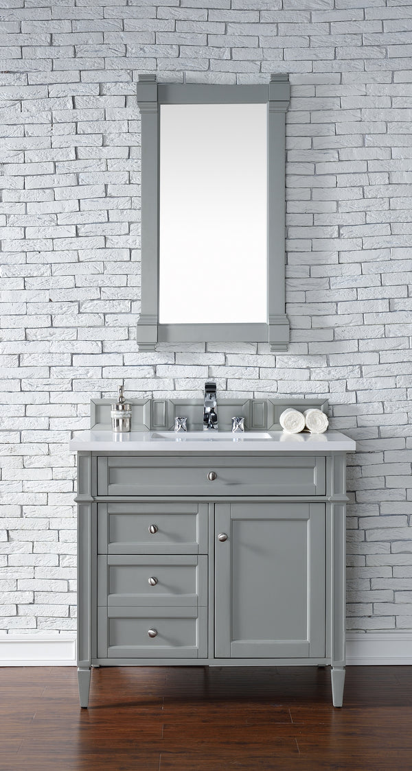 Brittany 36 Single Vanity, Urban Gray w/ 3 CM White Zeus Quartz Top