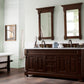 Brookfield 72" Double Vanity, Burnished Mahogany w/ 3 CM Carrara Marble Top