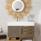 Columbia 36" Single Vanity, Ash Gray, Radiant Gold w/ Glossy White Composite Stone Top