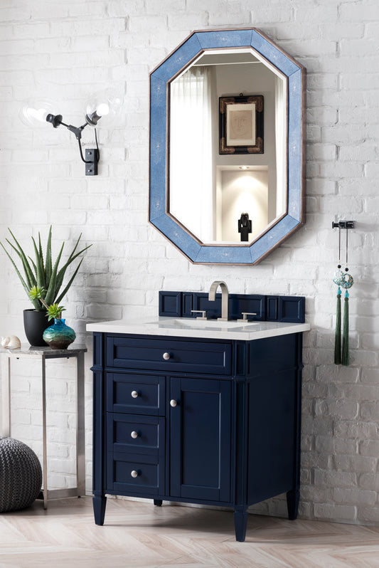 Brittany 30" Single Vanity, Victory Blue w/ 3 CM Eternal Jasmine Pearl Quartz Top