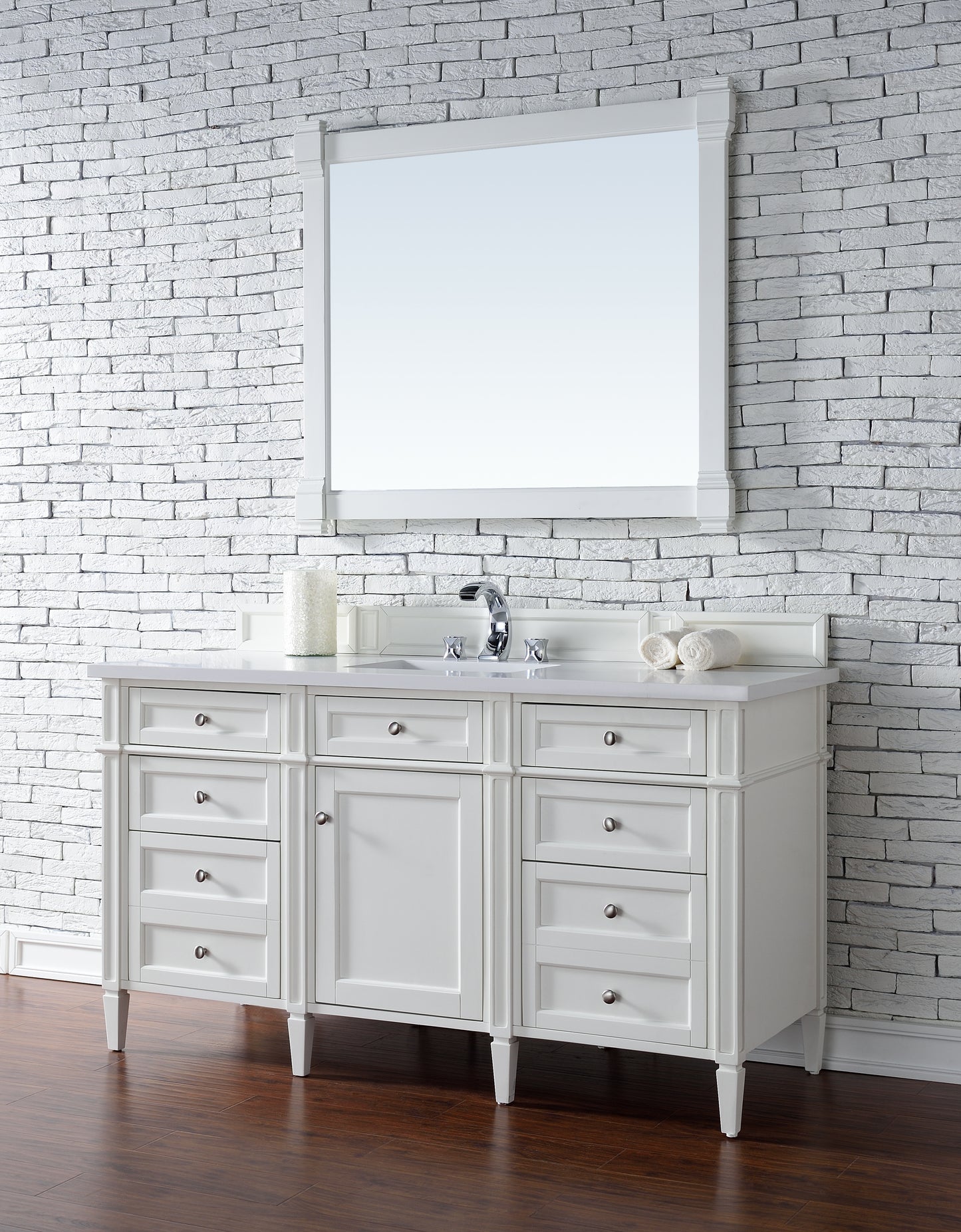 Brittany 60" Single Vanity, Bright White w/ 3 CM White Zeus Quartz Top