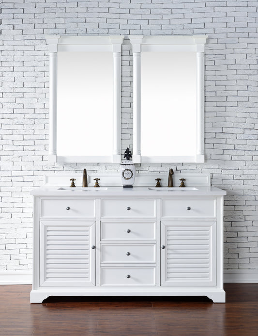 Savannah 60" Double Vanity, Bright White w/ 3 CM White Zeus Quartz Top