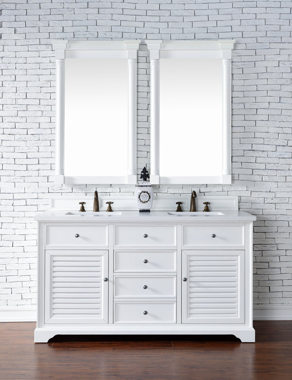 Savannah 60 Double Vanity, Bright White w/ 3 CM White Zeus Quartz Top