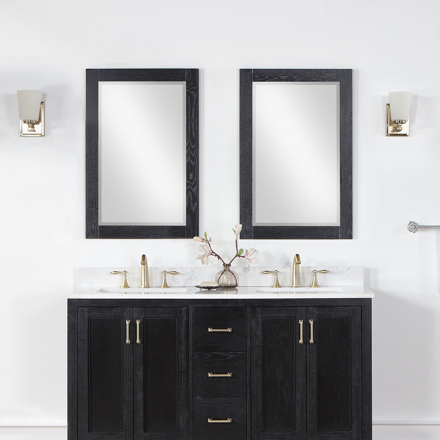 Ivy 24" Rectangular Bathroom Wood Framed Wall Mirror in Black Oak