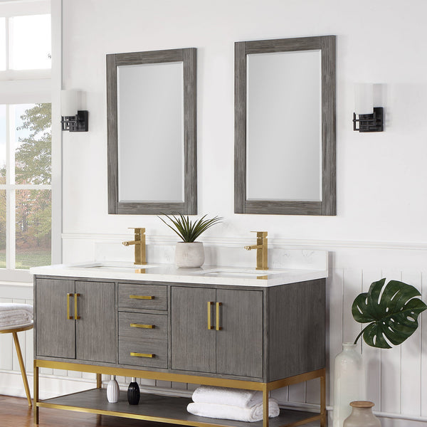 Ivy 24 Rectangular Bathroom Wood Framed Wall Mirror in Classical Grey
