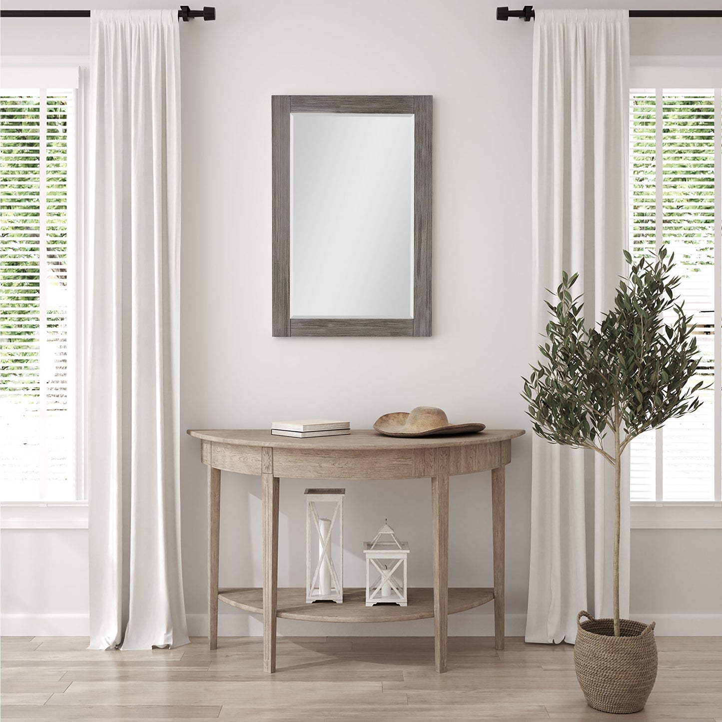 Ivy 24" Rectangular Bathroom Wood Framed Wall Mirror in Classical Grey