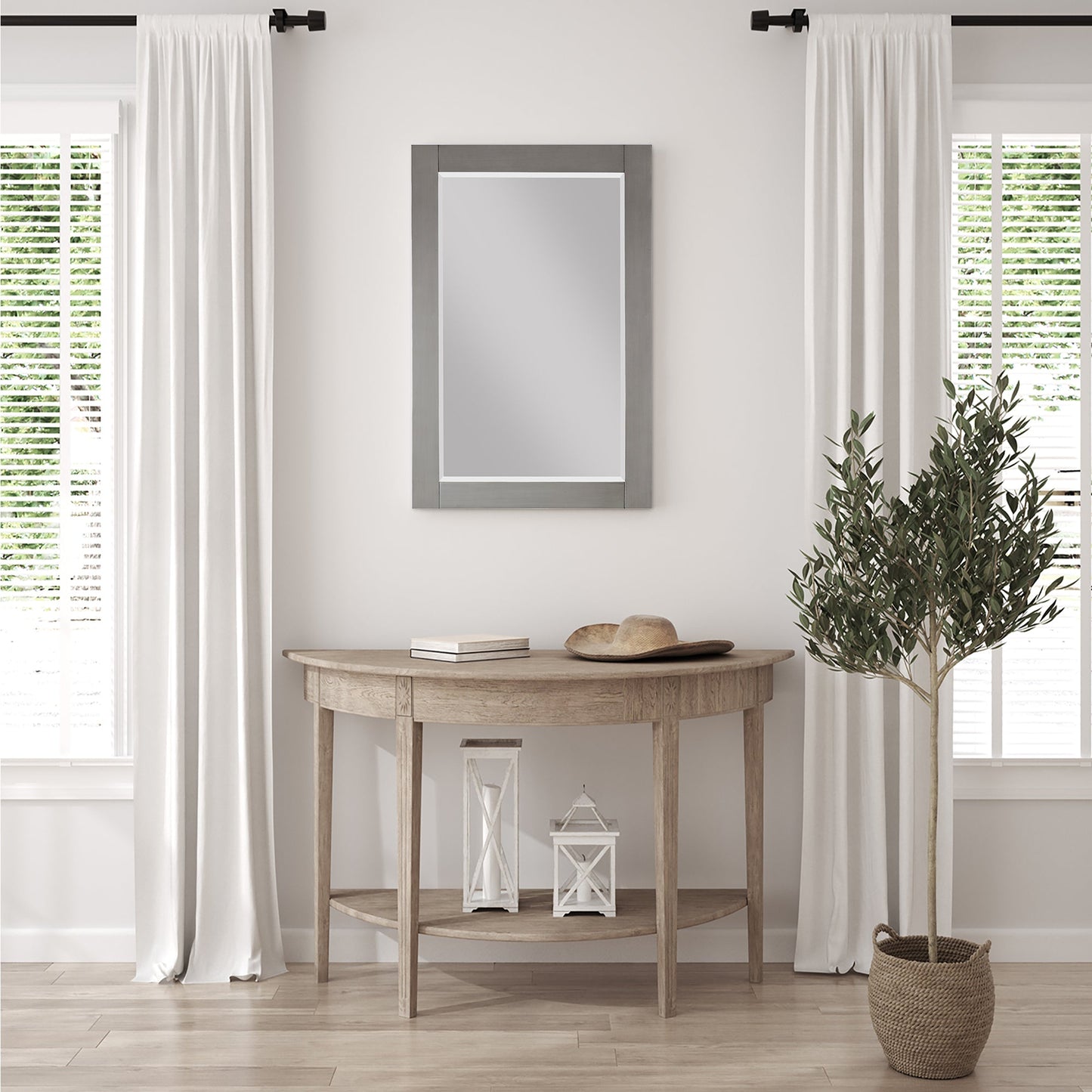Ivy 24" Rectangular Bathroom Wood Framed Wall Mirror in Gray Pine