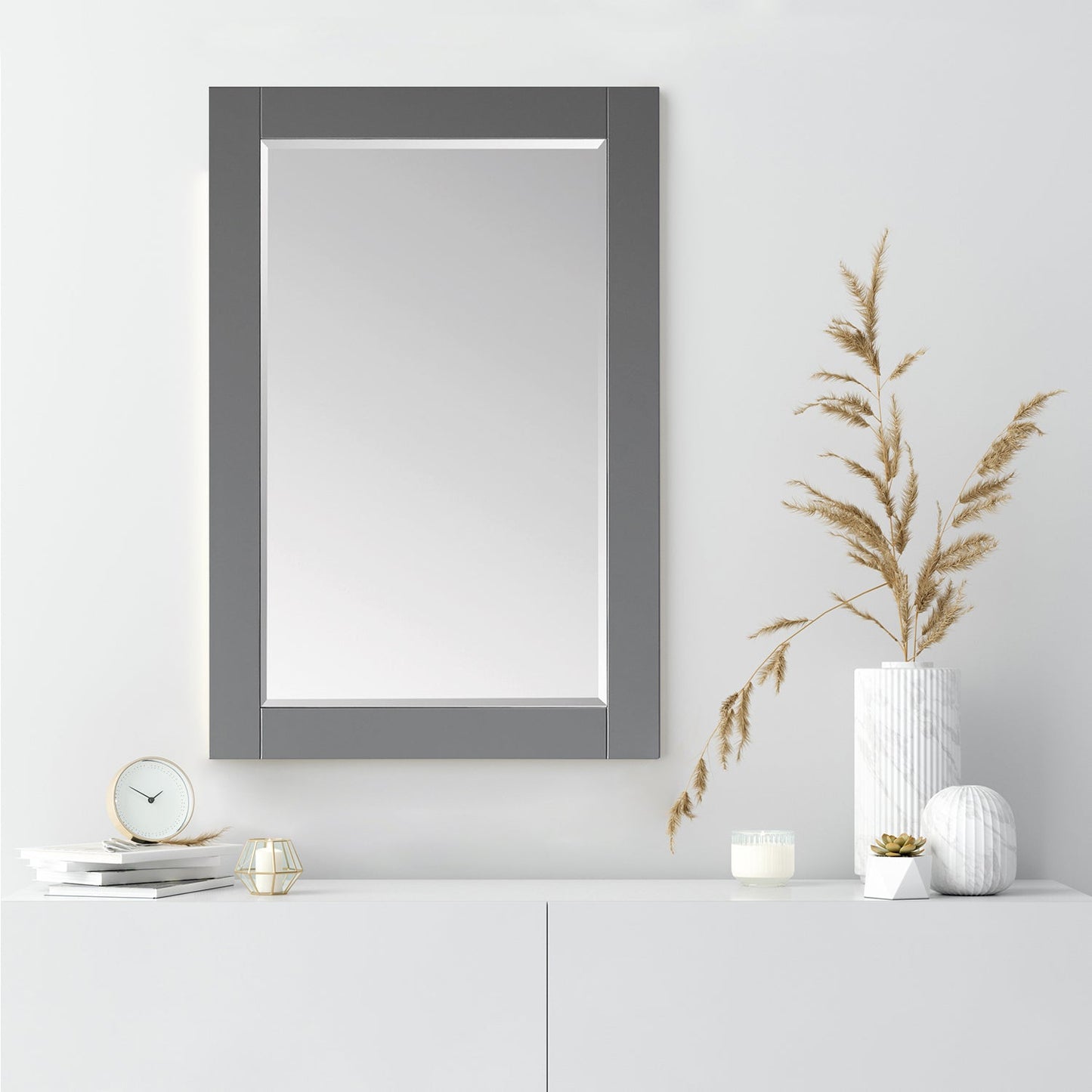 Ivy 24" Rectangular Bathroom Wood Framed Wall Mirror in Gray