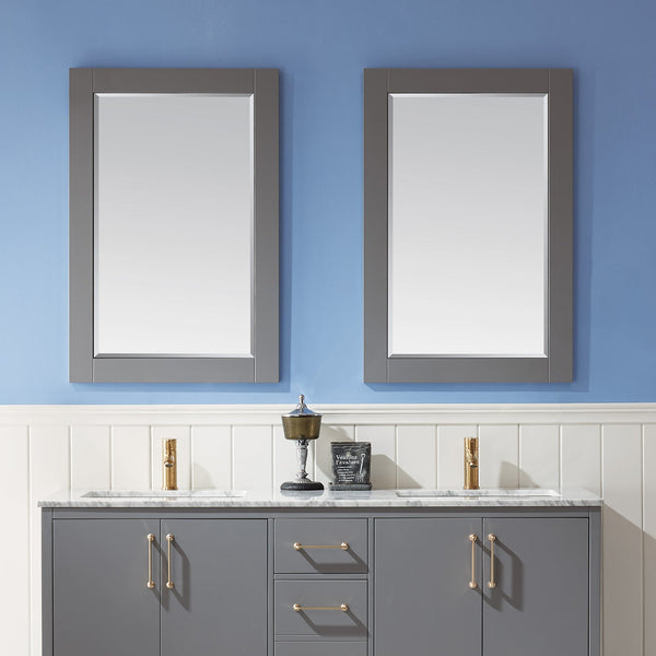 Ivy 24 Rectangular Bathroom Wood Framed Wall Mirror in Gray