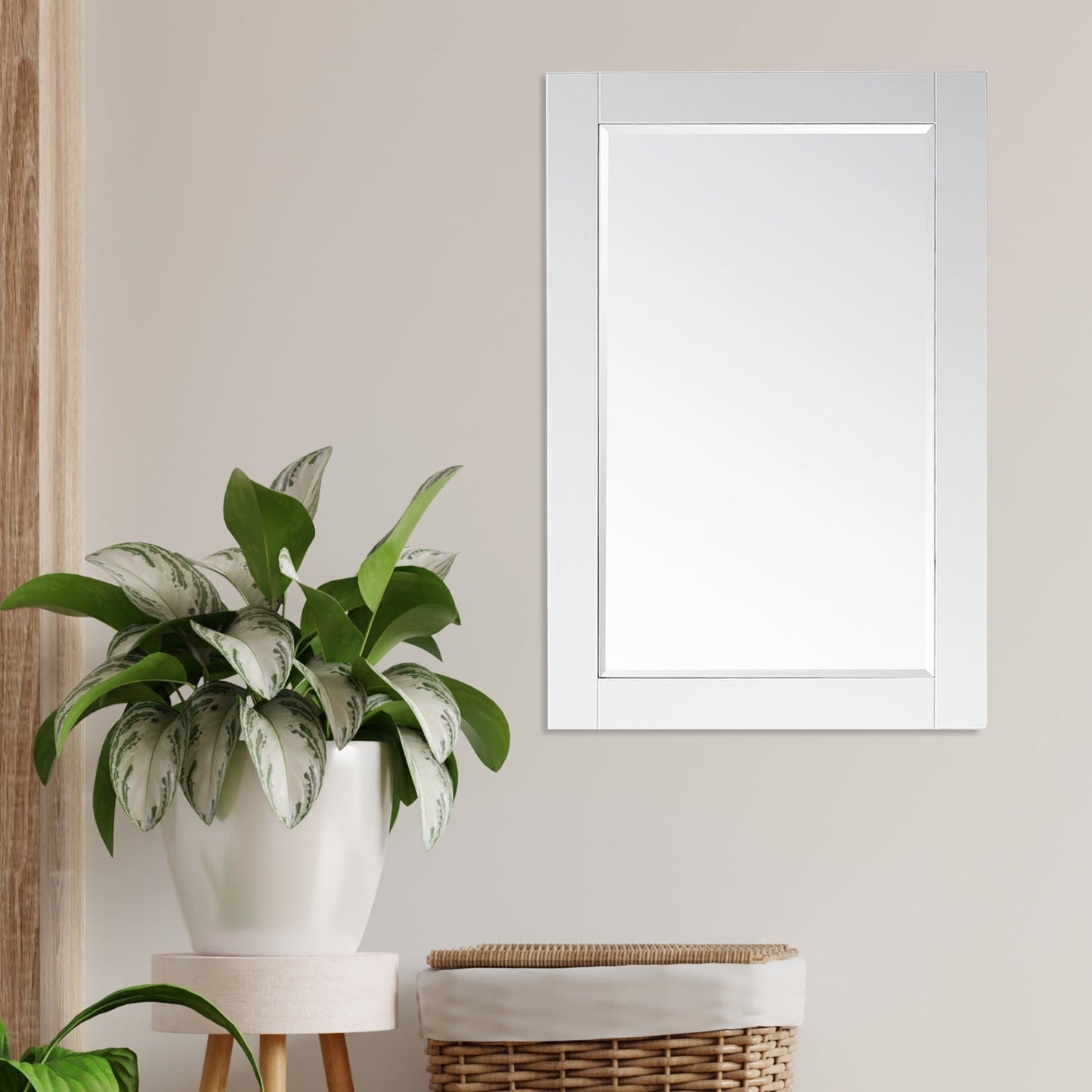 Ivy 24" Rectangular Bathroom Wood Framed Wall Mirror in White