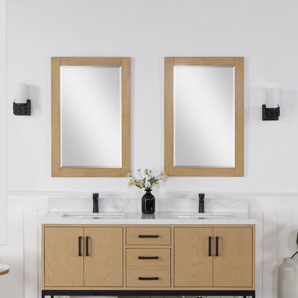 Ivy 24 Rectangular Bathroom Wood Framed Wall Mirror in Washed Oak