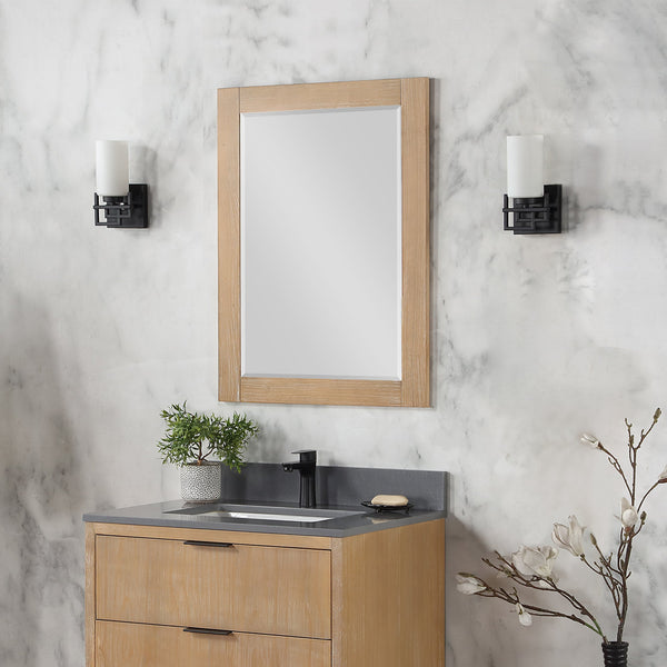 Ivy 24 Rectangular Bathroom Wood Framed Wall Mirror in Weathered Pine