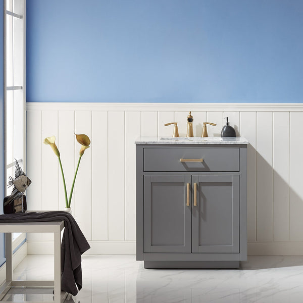 Ivy 30 Single Bathroom Vanity Set in Gray and Carrara White Marble Countertop without Mirror
