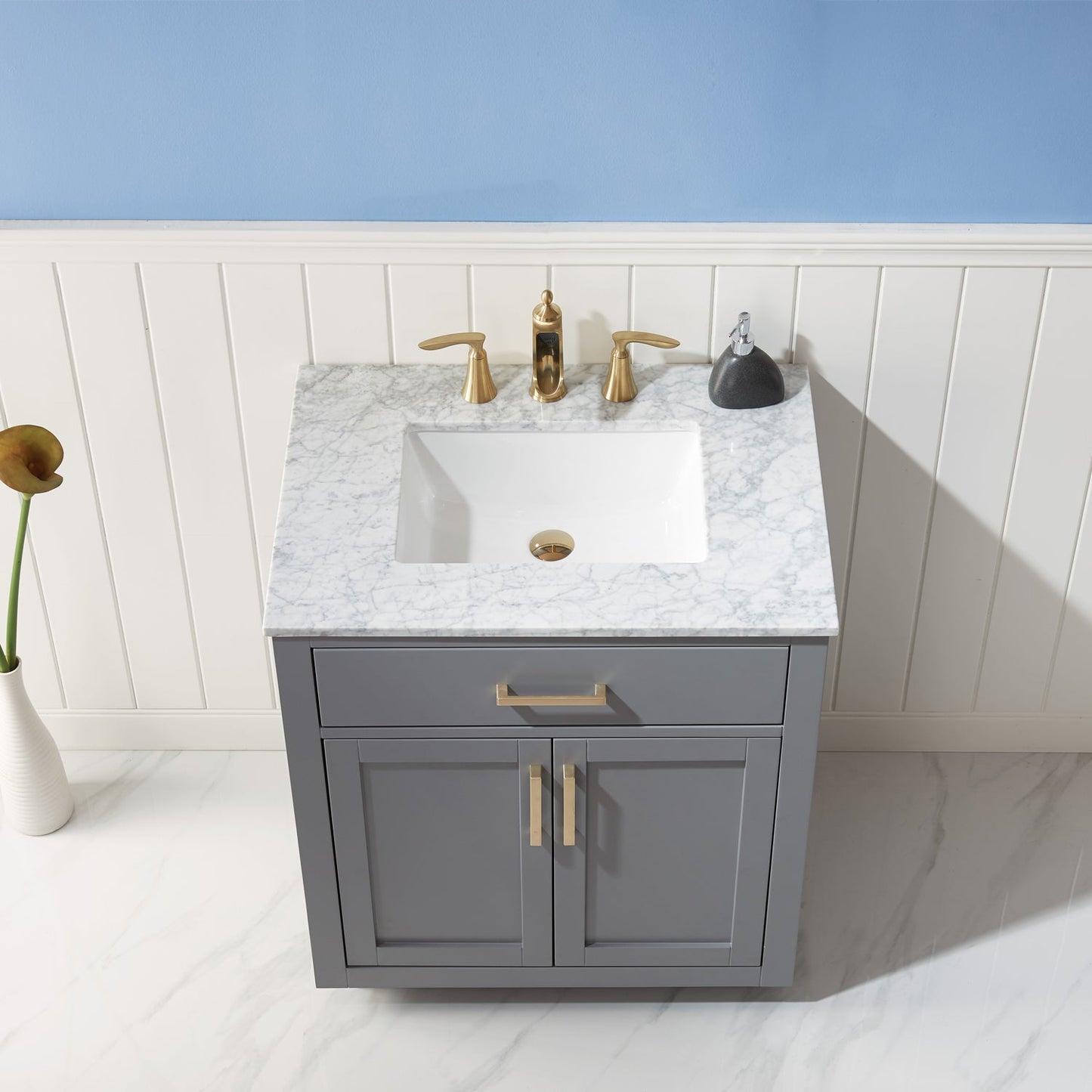 Ivy 30" Single Bathroom Vanity Set in Gray and Carrara White Marble Countertop without Mirror